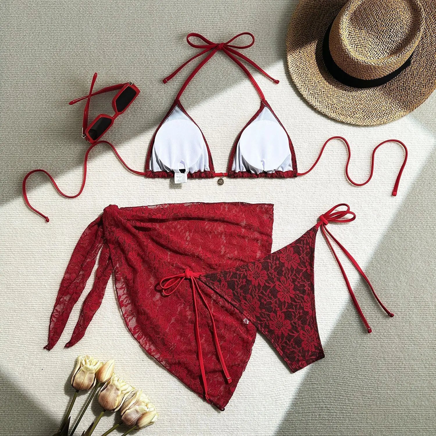 Bikini  3 Pièces – Dentelle Contrastée & Style Brésilien -plusieurs coloris