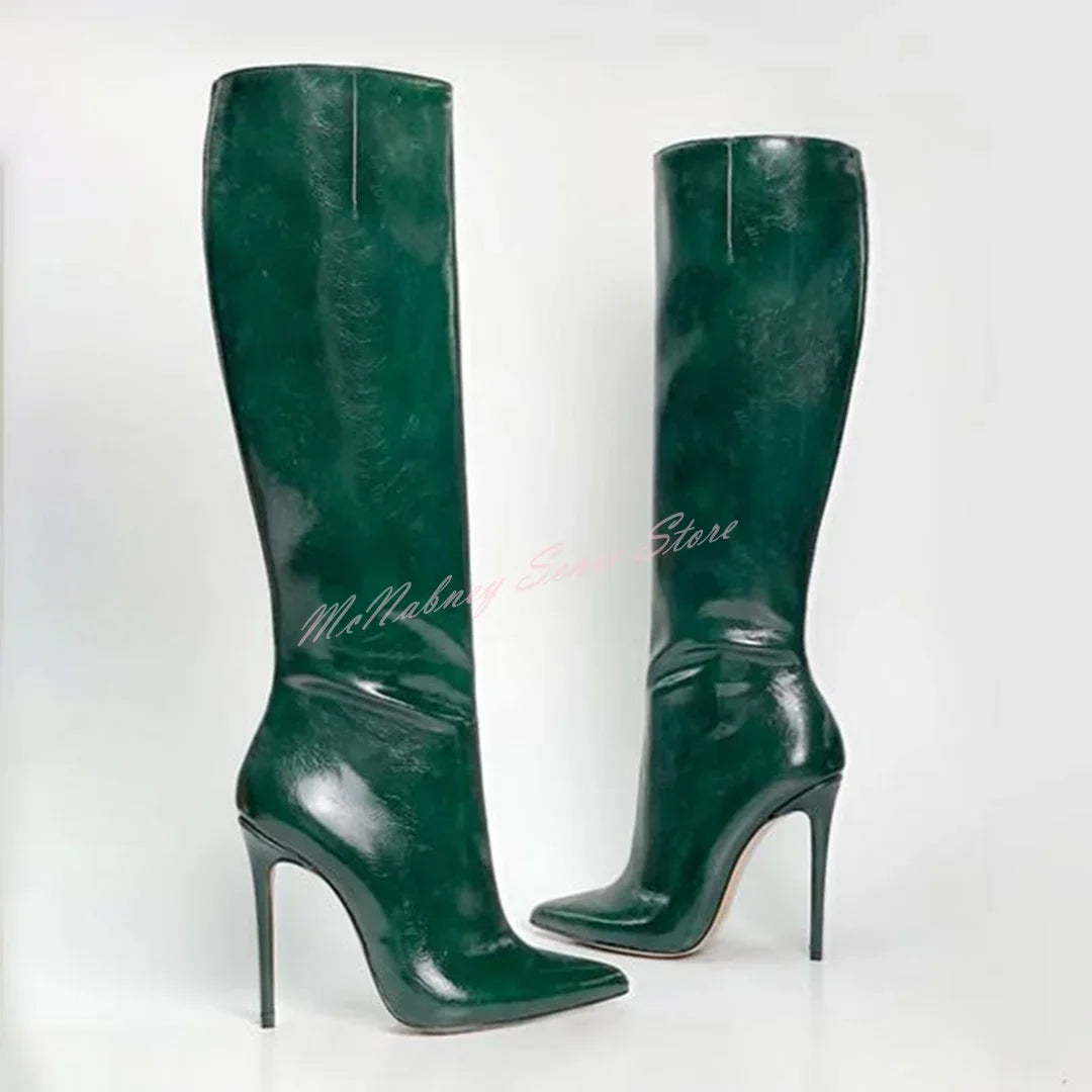 Bottes hautes femme cuir véritable – Bout pointu, talon aiguille, sans lacets 17 coloris