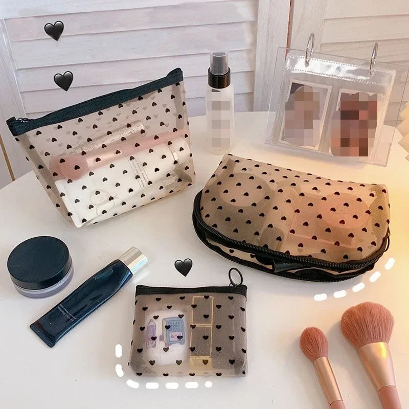 Sac à cosmétiques transparent en maille – Organisateur maquillage portable, 3 tailles