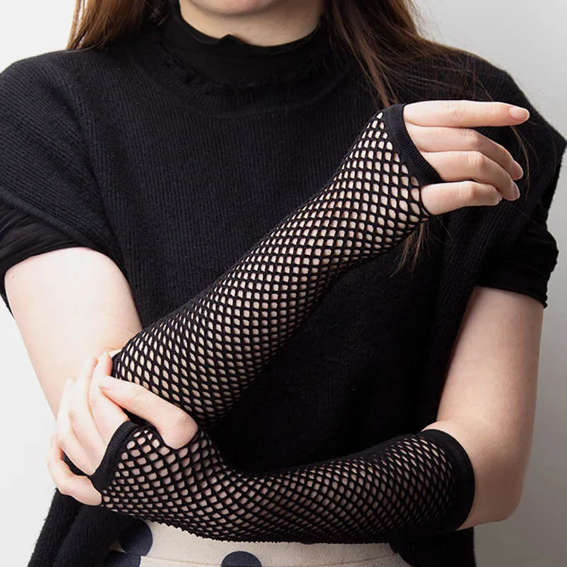 Gants résille longs sans doigts style Gothique 8 coloris
