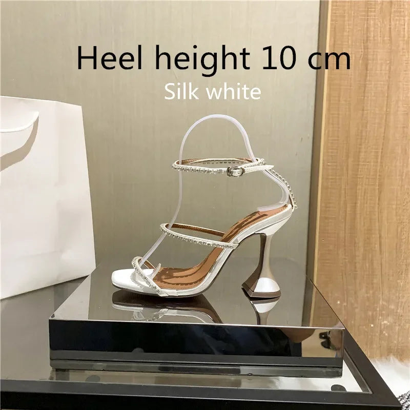 Sandales femme – Strass & chaîne, bout ouvert