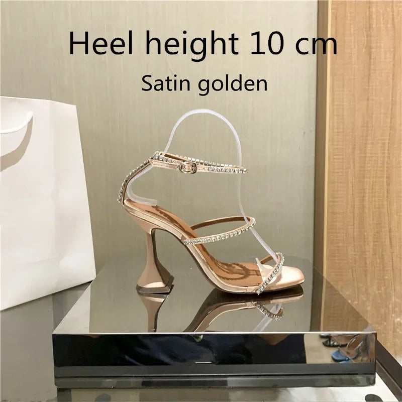 Sandales femme – Strass & chaîne, bout ouvert
