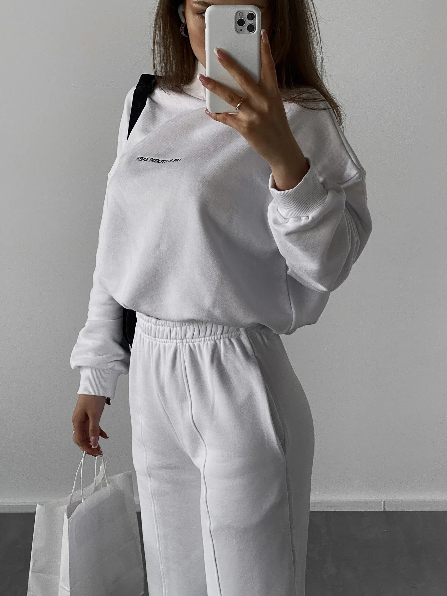 Ensemble 2 pièces femme – Sweat col montant imprimé lettrage & pantalon crayon taille haute 8 coloris