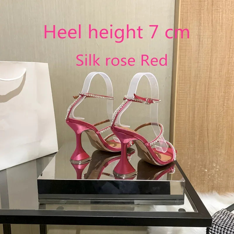 Sandales femme – Strass & chaîne, bout ouvert