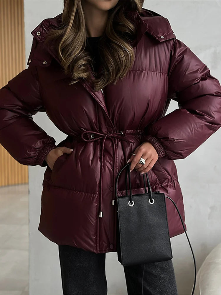 Doudoune à capuche femme – Coupe ample, cordon taille, épaisse – Streetwear chic 5 coloris