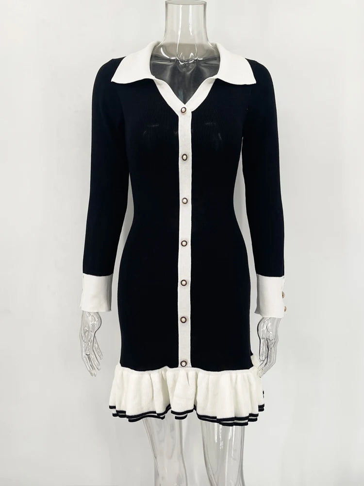 Robe Courte Femme – Maille Volantée, Nœud & Dos Nu