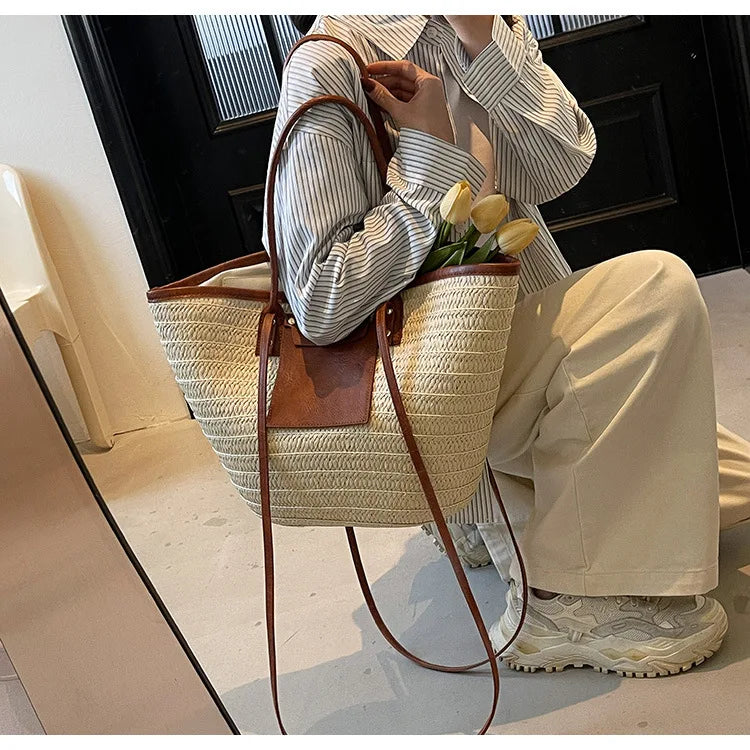 Sac tissé en paille – Fourre-tout plage été – Plusieurs coloris
