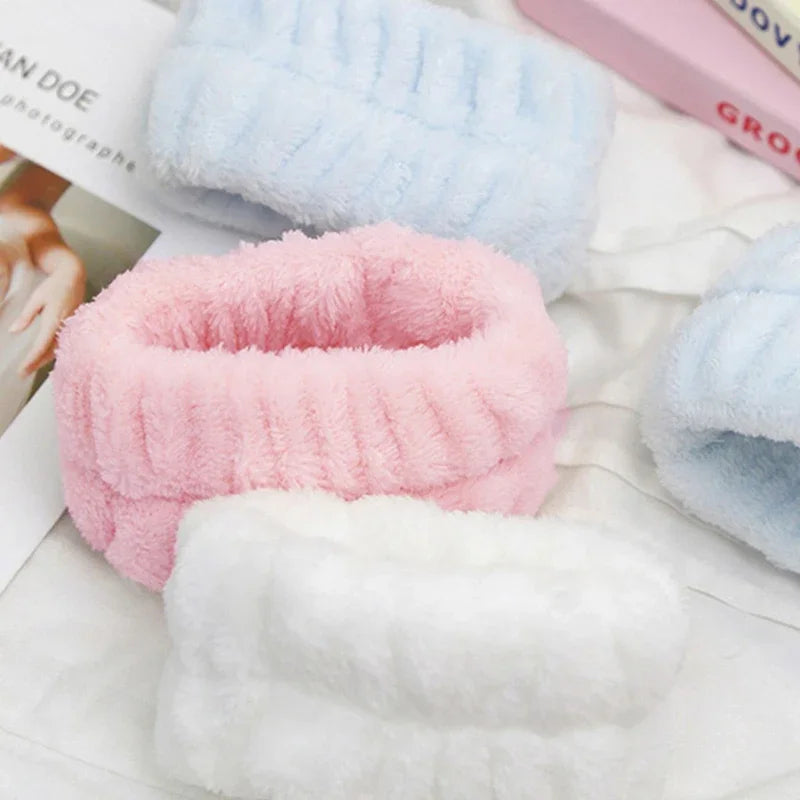 Bracelets lavage visage en polaire – Manchettes maquillage & douche, lot de 2