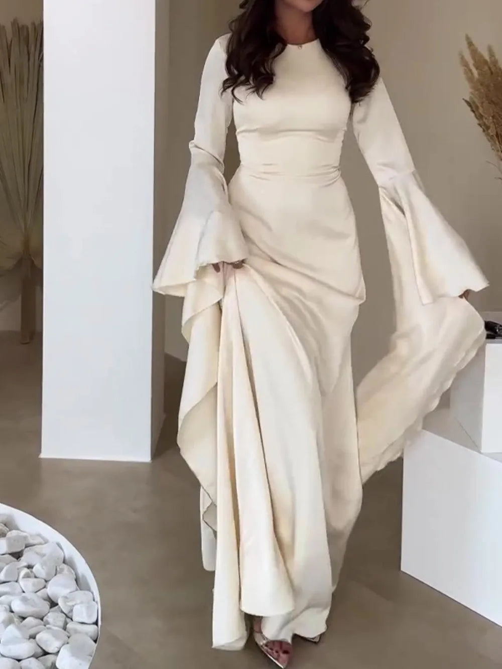 Robe Longue Caftan – Style Dubaïote, Manches Évasées (Plusieurs coloris)