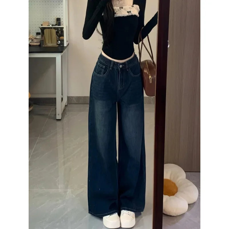 Jean Vintage Femme – Taille Haute Jambe Large Coupe Longue