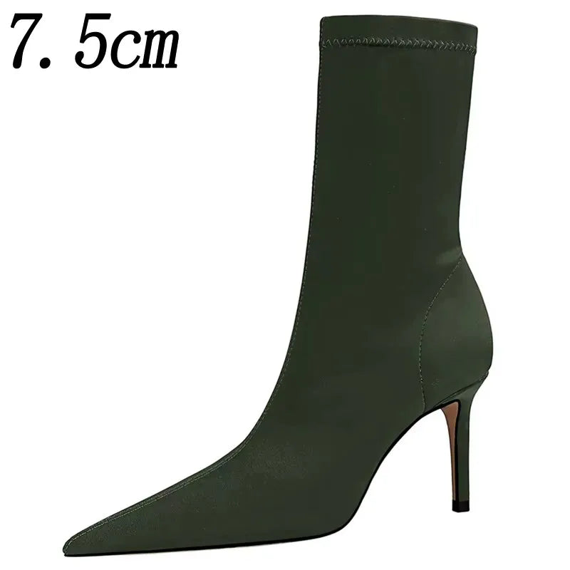 Bottines Chaussettes Femme – Bout Pointu & Talon Carré