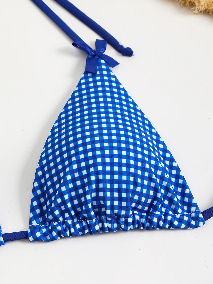 Bikini 2 Pièces – Halter & String Motif Petits Carreaux -Plusieurs coloris