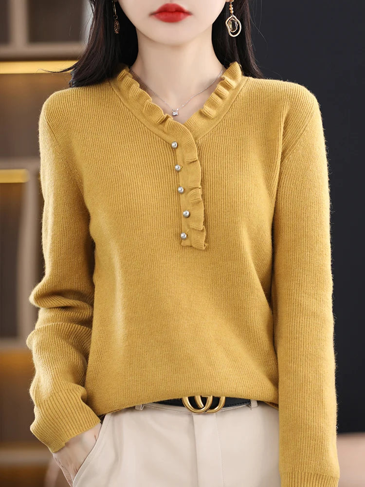 Haut en Maille Femme – Col V, Manches Longues & Grande Taille