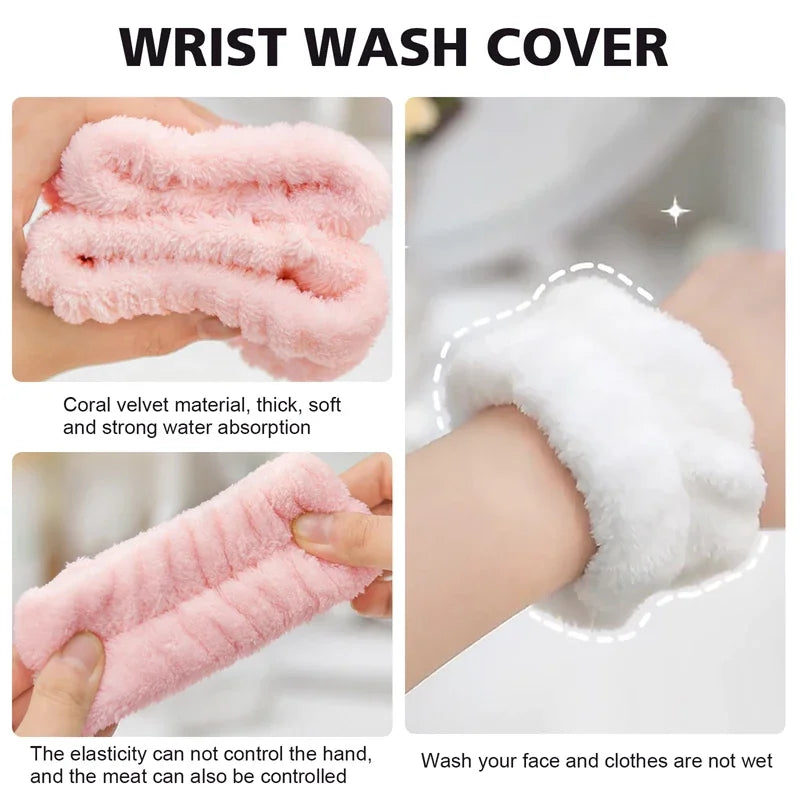 Bracelets lavage visage en polaire – Manchettes maquillage & douche, lot de 2