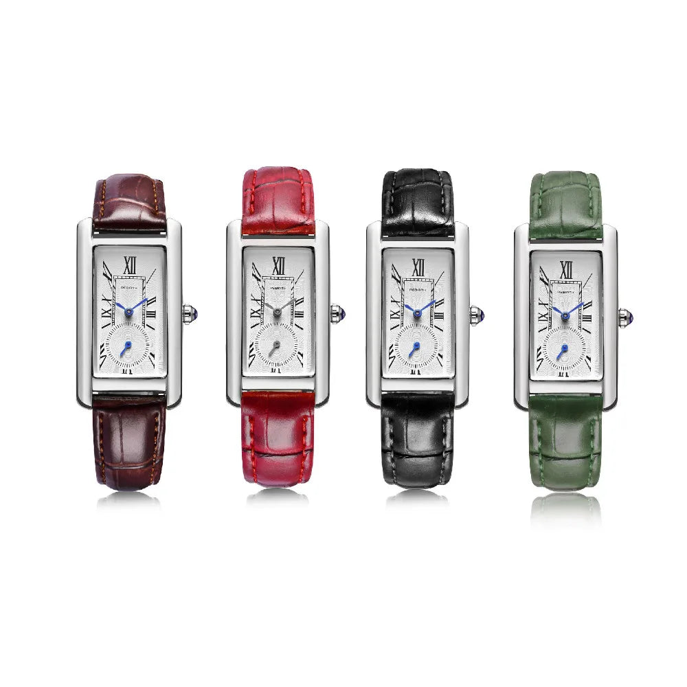 Montre rectangle femme – Quartz, bracelet cuir, analogique – Plusieurs coloris