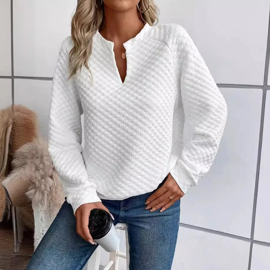 Sweat Décontracté Femme – Col V Profond, Coupe Loose & Manches Longues (plusieurs coloris)