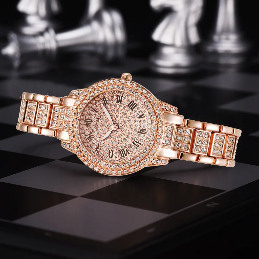 Coffret luxe femme – Set 6 pièces : montre quartz cadran romain + bracelet