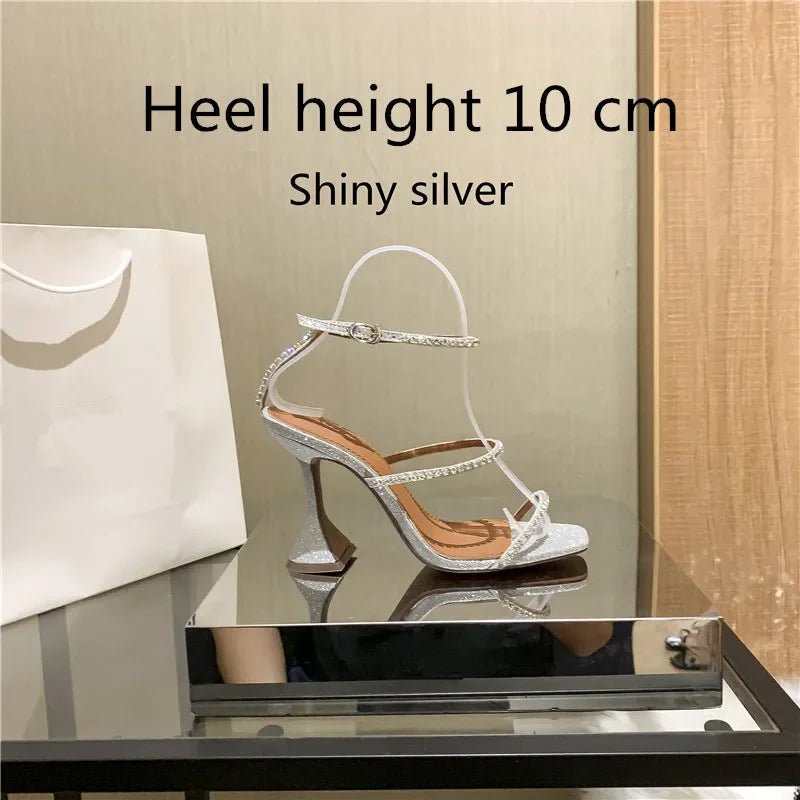 Sandales femme – Strass & chaîne, bout ouvert