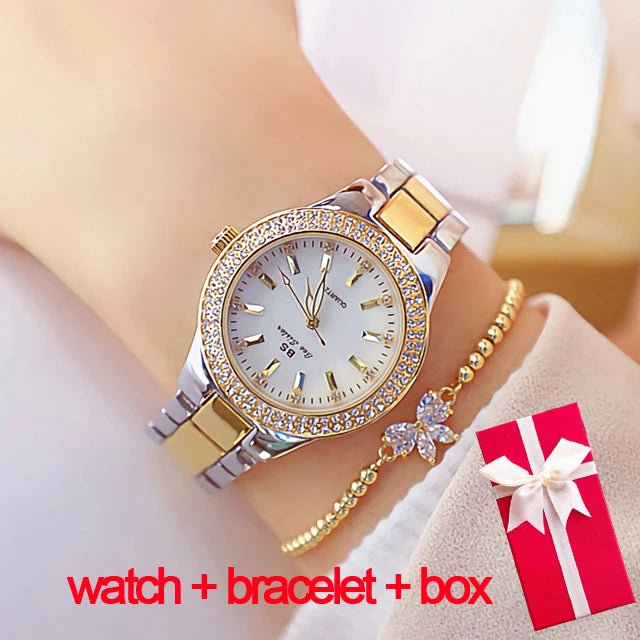 Montre femme  – Acier inoxydable, cristaux & diamants – Plusieurs coloris