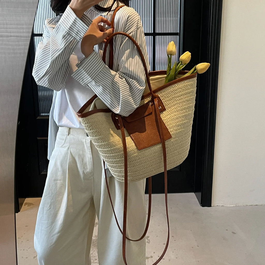 Sac tissé en paille – Fourre-tout plage été – Plusieurs coloris