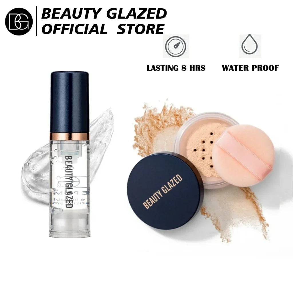 BEAUTY GLAZED Face Makeup Set,Primer+Loose Powder,Oil-Control,Waterproof,Long Lasting,Invisible Pore Smooth,Setting Powder