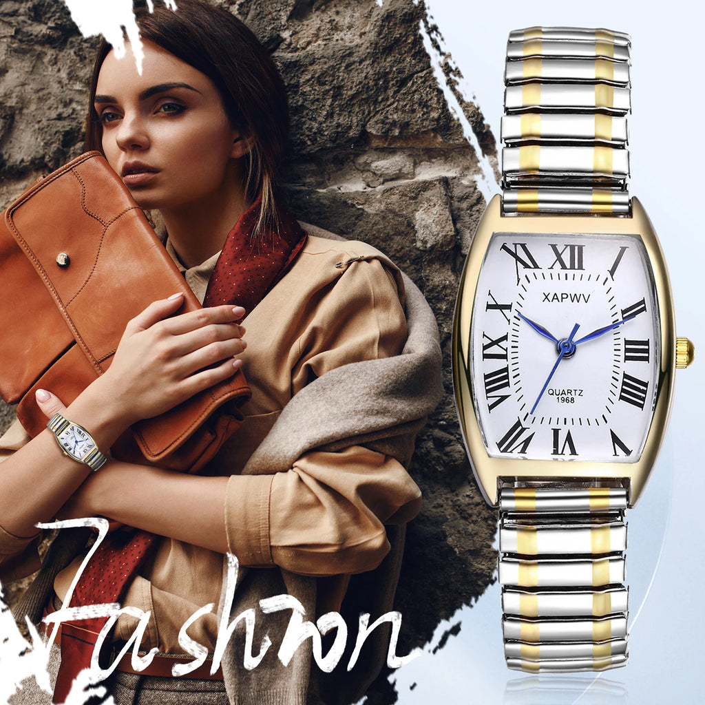 Montre femme rectangulaire – Bracelet rigide élastique, quartz – Plusieurs coloris