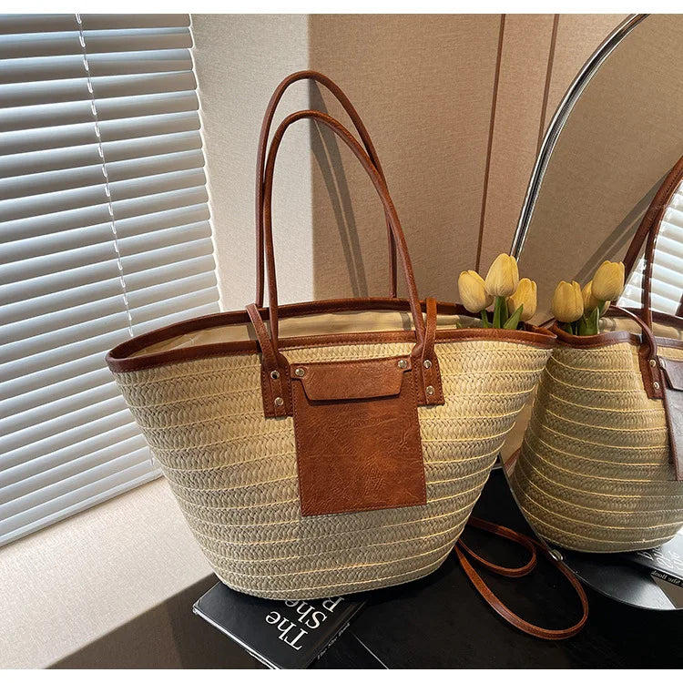 Sac tissé en paille – Fourre-tout plage été – Plusieurs coloris