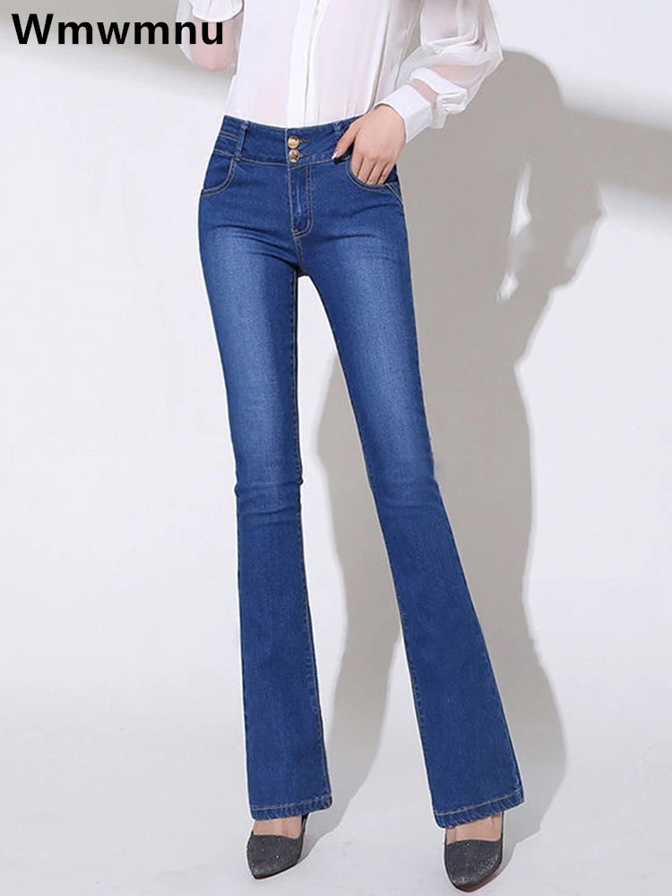 Jean flare slim femme Taille haute, coupe oversized stretch